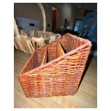 Lot of 2 Wicker Baskets - Divided Desk Organizer and Large Handle Basket