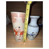 Pair of Decorative Asian-Style Porcelain Vases with Painted Scenes