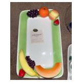 Fruit-Themed Ceramic Serving Platters with Boston Warehouse Cheese Spreaders and Glass Tray