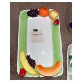 Fruit-Themed Ceramic Serving Platters with Boston Warehouse Cheese Spreaders and Glass Tray