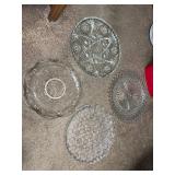 Set of 4 Vintage Pressed Glass Serving Platters, 11-14 Inch Diameter