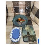 Assorted Decorative Plates and Serving Trays Including Vintage Japan, Wedgwood, and Melamine Ware
