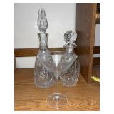 Set of 2 Cut Crystal Decanters and 1 Crystal Martini Glass