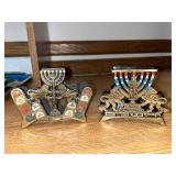 Pair of Vintage Brass Menorah Candle Holders with Lion and Tablet Motif