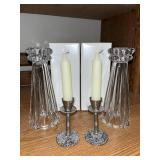 Pair of Rosenthal Blossom Crystal Candlesticks and Two Ornate Metal Candle Holders