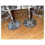 Pair of Rosenthal Blossom Crystal Candlesticks and Two Ornate Metal Candle Holders