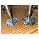 Pair of Rosenthal Blossom Crystal Candlesticks and Two Ornate Metal Candle Holders