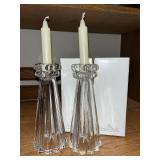 Pair of Rosenthal Blossom Crystal Candlesticks and Two Ornate Metal Candle Holders