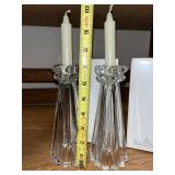 Pair of Rosenthal Blossom Crystal Candlesticks and Two Ornate Metal Candle Holders