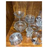 Collection of Vintage Clear Glass Serveware and Salt & Pepper Shakers