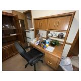 Wood Office Desk with Hutch and Black Swivel Chair