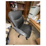 Wood Office Desk with Hutch and Black Swivel Chair