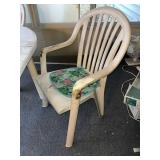 Outdoor Patio Set with Oval Table and 4 White Plastic Armchairs