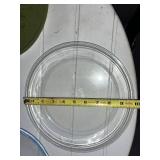 Assorted Kitchenware Lot Including Pyrex Pie Plates, Vintage South Dakota Tin, and Serving Dishes