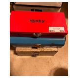 Collection of 3 Metal Toolboxes with Husky Socket Set, Propane Torch, and Assorted Hand Tools