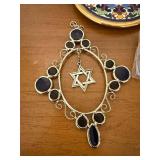 Set of Judaica Items with Star of David Wall Hanging, Ceramic Plaque, and Mezuzah with Scroll