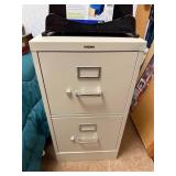 2-Drawer Filing Cabinet with Rubbermaid Desk Organizer and Yellow File Box
