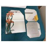 Lot of 3 Decorative Wall Mirrors including Stained Glass Floral Mirror