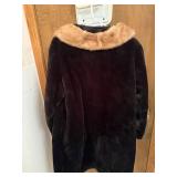 Vintage Dark Brown Fur Coat with Light Tan Fur Collar