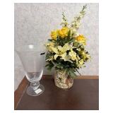 Marquis by Waterford Glass Vase and Ceramic Planter with Artificial Floral Arrangement