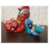 Set of 2 Hand-Painted Mexican Ceramic Cat Figurines