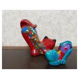 Set of 2 Hand-Painted Mexican Ceramic Cat Figurines