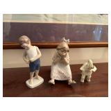 Set of 3 Porcelain Figurines: Boy, Girl, and Elephant by Hutschenreuther, Lladro, and Lenox