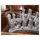 Vintage Black Cast Metal Menorah Candle Holder with Figures