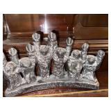 Vintage Black Cast Metal Menorah Candle Holder with Figures
