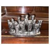 Vintage Black Cast Metal Menorah Candle Holder with Figures