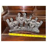 Vintage Black Cast Metal Menorah Candle Holder with Figures