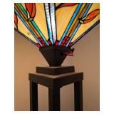 Stained Glass Floor Lamp with Geometric Metal Base