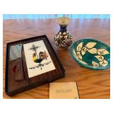 Barlow Decorative Cheese Set with Tile, Hand-Painted Pottery Vase, and Ceramic Bowl