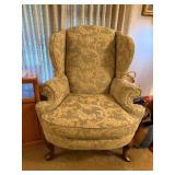 Upholstered Wingback Armchair with Floral Pattern