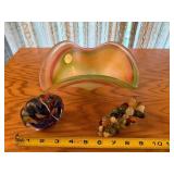 Art Glass Collection with Murano Style Bowl, Fish Paperweight, and Gemstone Grapes