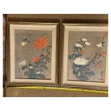 Pair of Framed Chu Weng Numbered Floral Prints with Birds