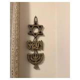 Framed Needlepoint Happy Chanukah Menorah Art and Shalom Wall Hanging