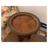 Antique Round Wooden Side Table with Spiral Legs