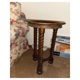 Antique Round Wooden Side Table with Spiral Legs