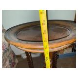 Antique Round Wooden Side Table with Spiral Legs