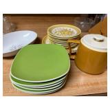 Vintage Dinnerware Set with Corelle Plates, Kayona China Bowl, and Yellow Floral Stoneware