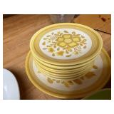 Vintage Dinnerware Set with Corelle Plates, Kayona China Bowl, and Yellow Floral Stoneware
