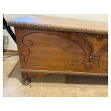 Vintage Wooden Cedar Hope Chest with Carved Details