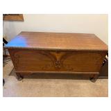 Vintage Wooden Cedar Hope Chest with Carved Details