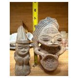 Set of 2 Tribal Style Clay Figurines - Handcrafted Sculptures