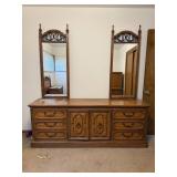 Vintage United Furniture Dresser with Dual Mirrors and Ornate Detailing