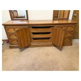 Vintage United Furniture Dresser with Dual Mirrors and Ornate Detailing