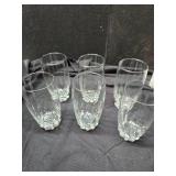 6 matching glasses and apple basket/trivet
