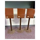 3 Pc Lot; 3 Tan/Brown Plastic Candy Dispensors with Metal Stands - No Keys