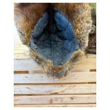 2 Pc Lot; WWII Era Leather Bomber Hat with Quilt Lining and Rabbit Fur Trim and Newer Camo with Rabbit Trim Mad Bomber XL Hat